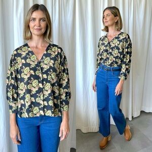 No. 6 Store Turin Top Black/Pink Camellia Size Small